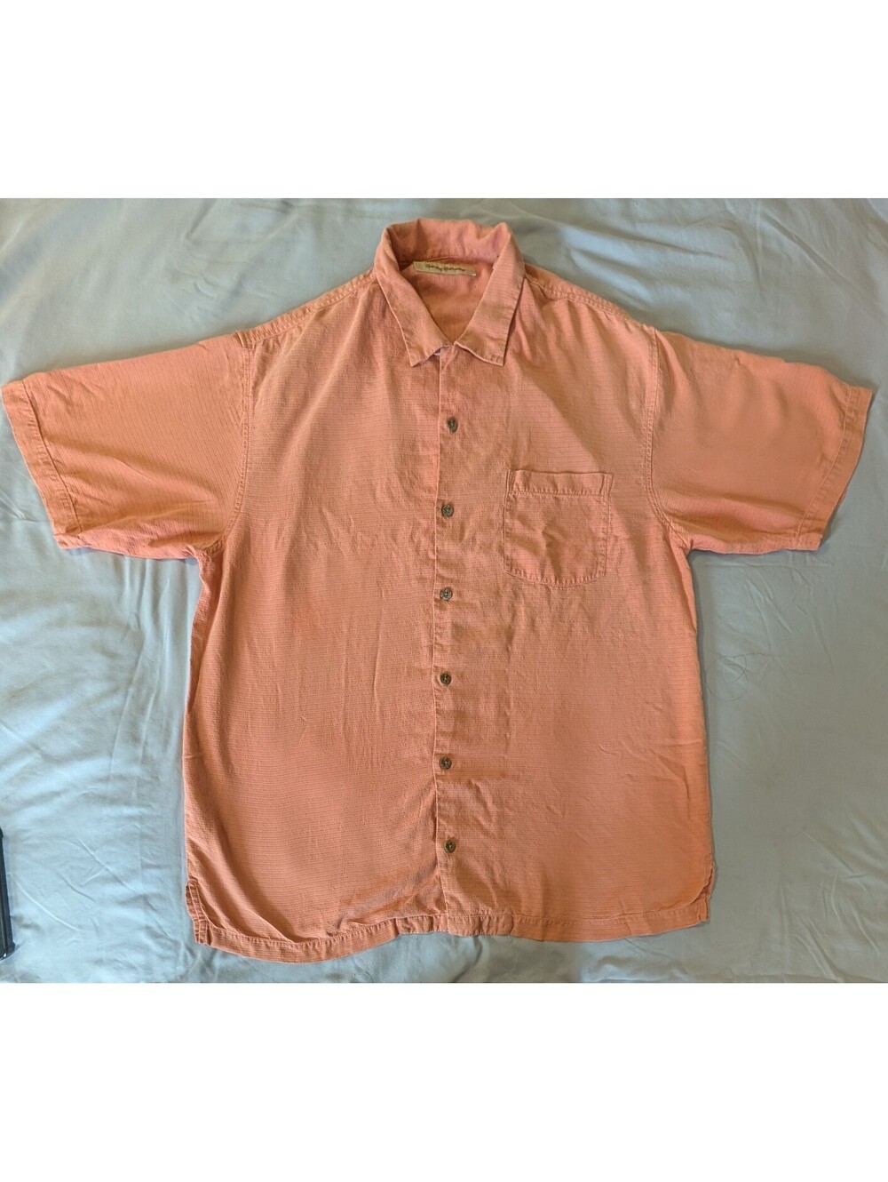 Tommy Bahama Shirt Mens Medium 100% Silk Textured Orange Short Sleeve